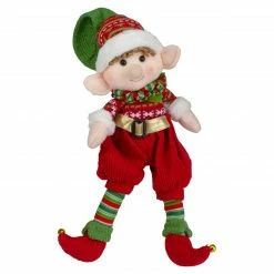 Northlight 15" Red And Green Plush Jingle Bell Boy Elf Christmas Figure