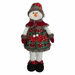 Northlight 24" Red And Green Jolly Plush Girl Snowman Christmas Figure