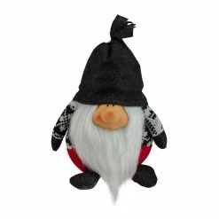 Northlight 9.5" Charcoal Gray And Red Happy Smiling Gnome Christmas Tabletop Decor