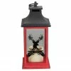 Northlight 12" Red And Black LED Candle With Deer Christmas Lantern