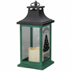 Northlight 12" Green And Black LED Candle With Christmas Tree Tabletop Lantern -Northlight Shop northlight yw90665 4 04660.1603850523