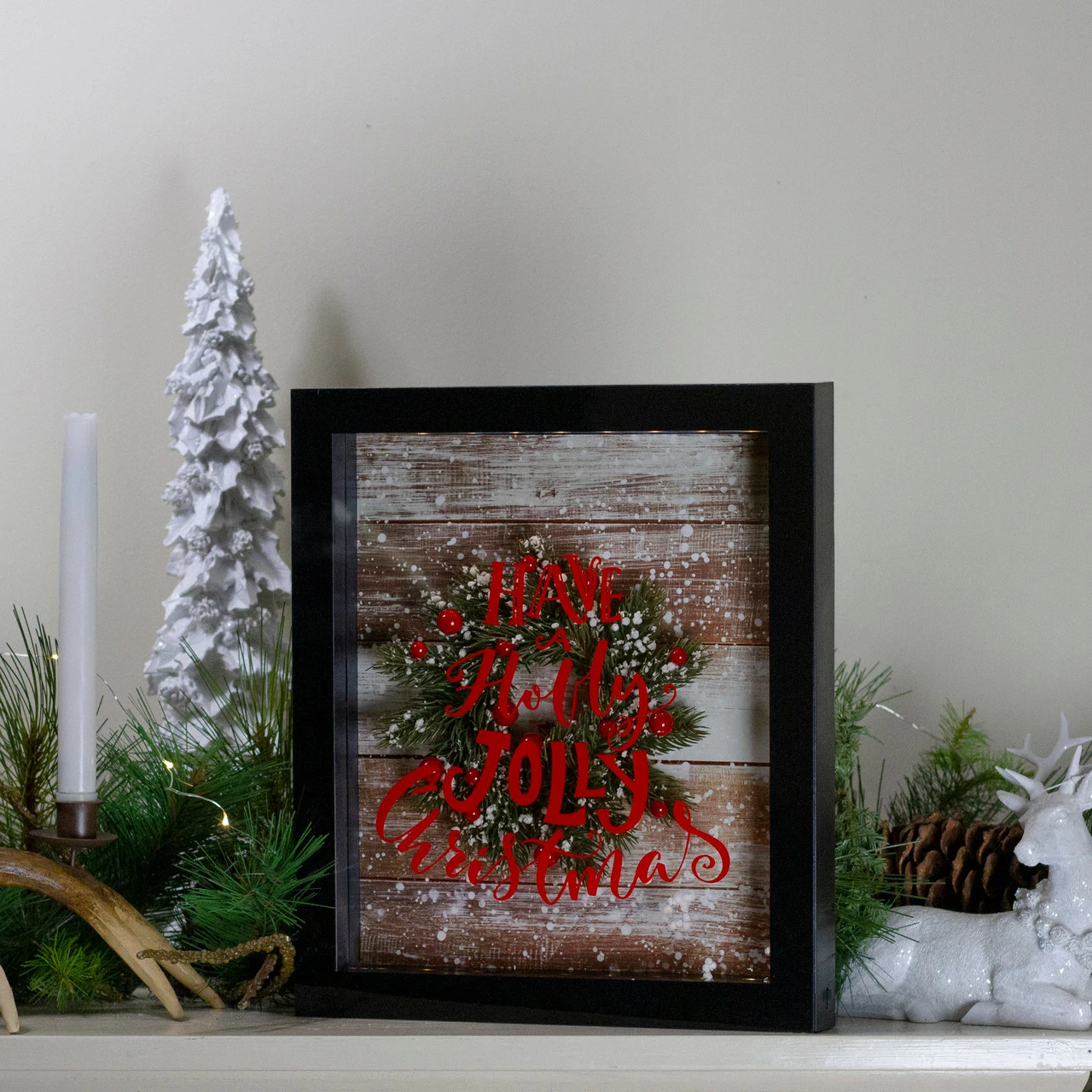 Northlight 14" Black Framed 3D "Have A Holly Jolly Christmas" LED Christmas Box Decor 2 Northlight 14" Black Framed 3D "Have A Holly Jolly Christmas" LED Christmas Box Decor - Image 2