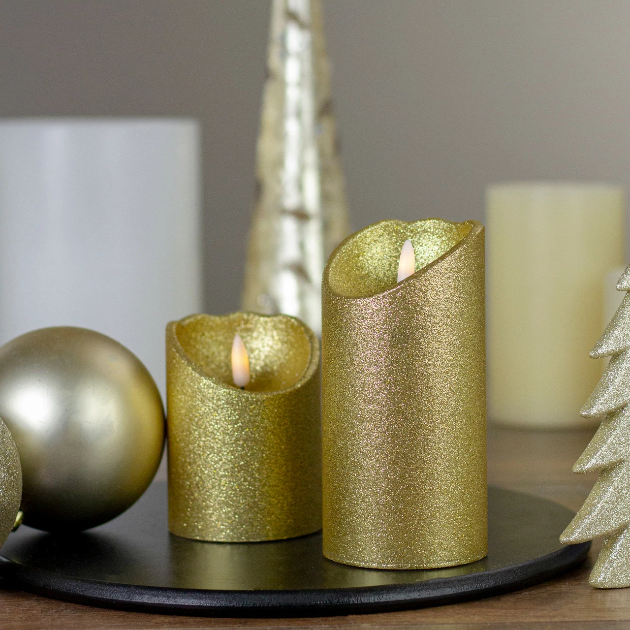 Northlight 6" LED Gold Glitter Flameless Christmas Decor Candle 2 Northlight 6" LED Gold Glitter Flameless Christmas Decor Candle - Image 2