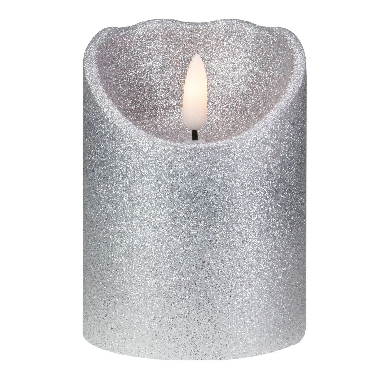 Northlight 4" LED Silver Glitter Flameless Christmas Decor Candle 1 Northlight 4" LED Silver Glitter Flameless Christmas Decor Candle