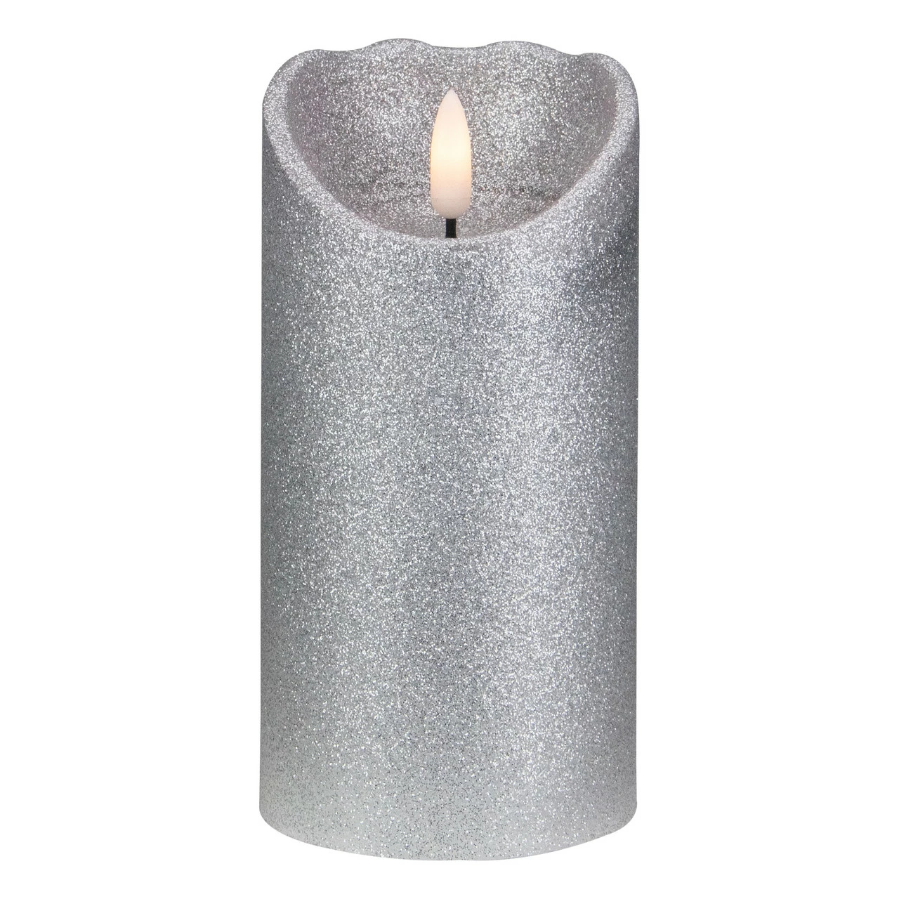 Northlight 6" LED Silver Glitter Flameless Christmas Décor Candle 1 Northlight 6" LED Silver Glitter Flameless Christmas Décor Candle