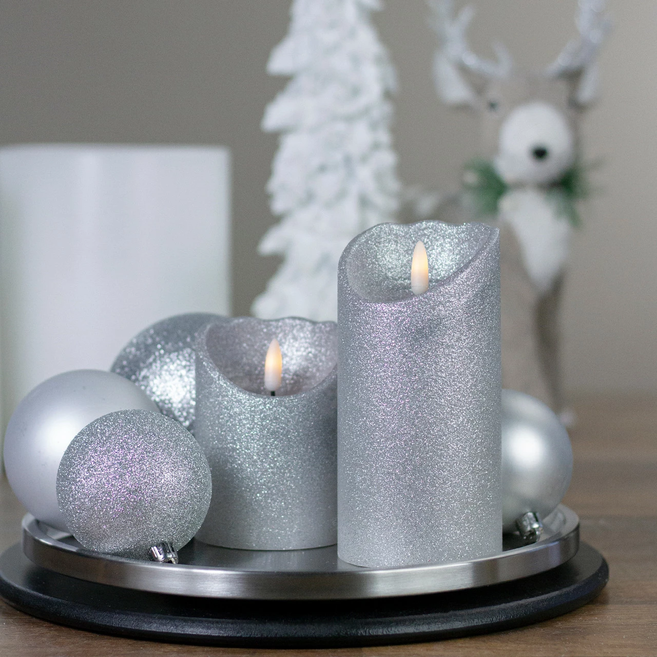Northlight 6" LED Silver Glitter Flameless Christmas Décor Candle 2 Northlight 6" LED Silver Glitter Flameless Christmas Décor Candle - Image 2