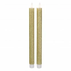 Northlight Set 2 Gold Glittered Flameless LED Taper Christmas Candles 11"