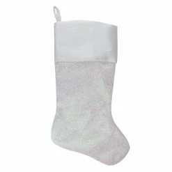 Northlight 22.25" White With Pink Iridescent Glitter Christmas Stocking With Satin Cuff