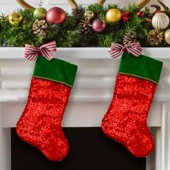 Northlight 20" Red And Green Holographic Sequined Christmas Stocking With Cuff -Northlight Shop northlightl35334 64423.1636632923