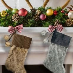 Northlight 20.5-Inch Gray Faux Fur Christmas Stocking With Corduroy Cuff And Pom Poms -Northlight Shop northlightl88028 72137.1665174042