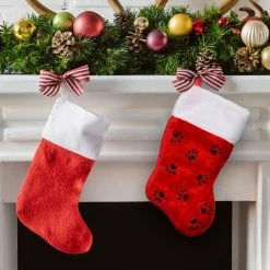 Northlight 14" Red With Black Paw Prints And White Cuff Christmas Stocking -Northlight Shop northlightn90778b 54386.1663687461