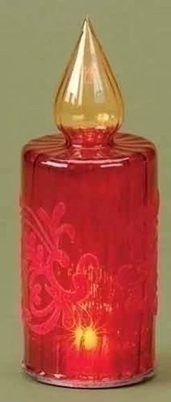 Roman 'Tis The Season LED Lighted Red Glass Christmas Candle Lamp With Velveteen 8.5"