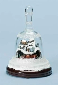 Roman 8.25" White And Brown Musical Lighted Bell With Rotating Winter Scene Christmas Tabletop Decor