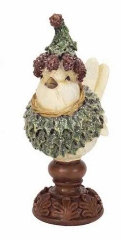 Diva At Home 6.75" Cream White And Green Holly Bird On Pedestal Christmas Tabletop