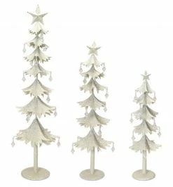 Melrose Set Of 3 White And Clear Gem Accented Tabletop Christmas Tree 33"