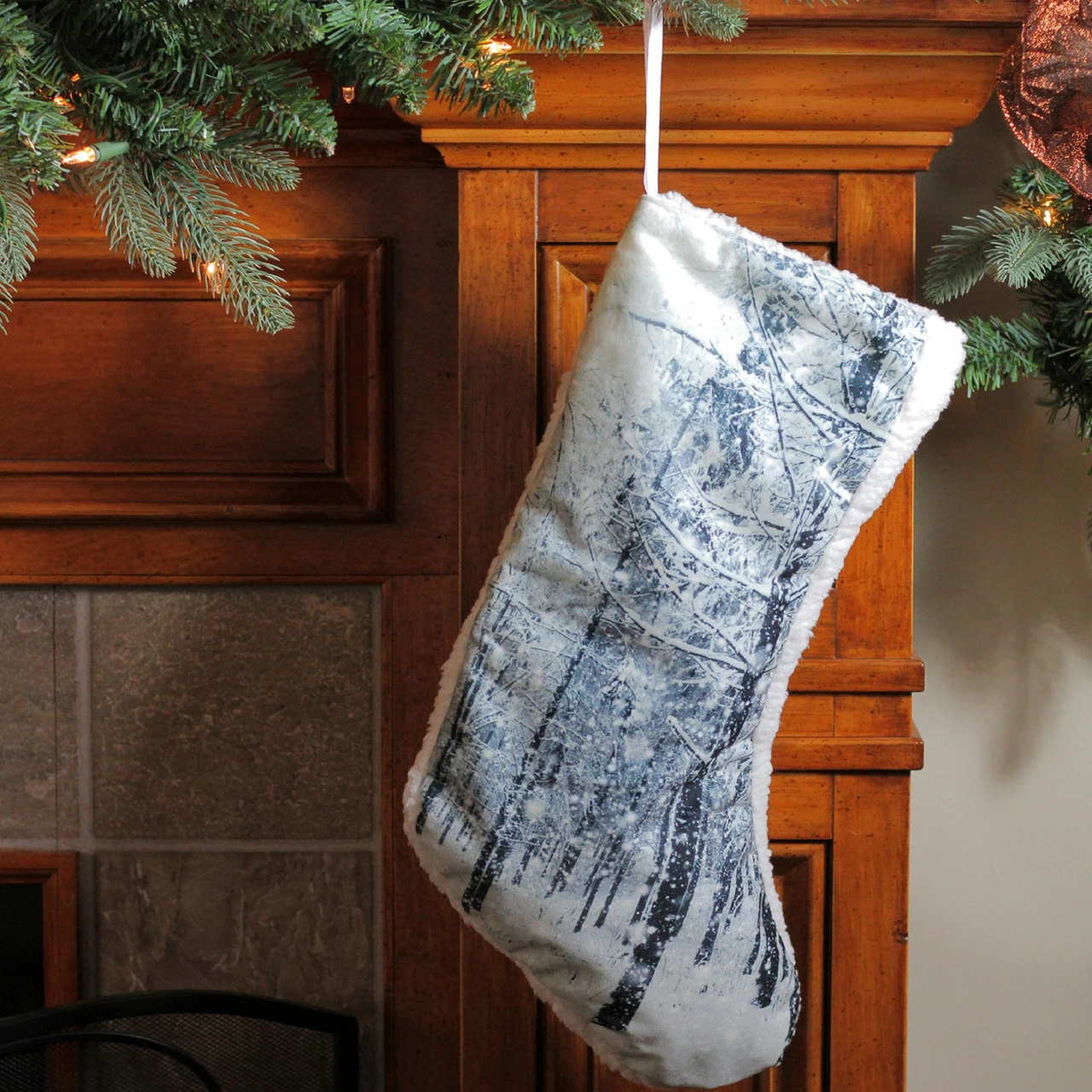 Northlight 18" White And Black Serene Woodland During Snowfall Christmas Stocking 2 Northlight 18" White And Black Serene Woodland During Snowfall Christmas Stocking - Image 2