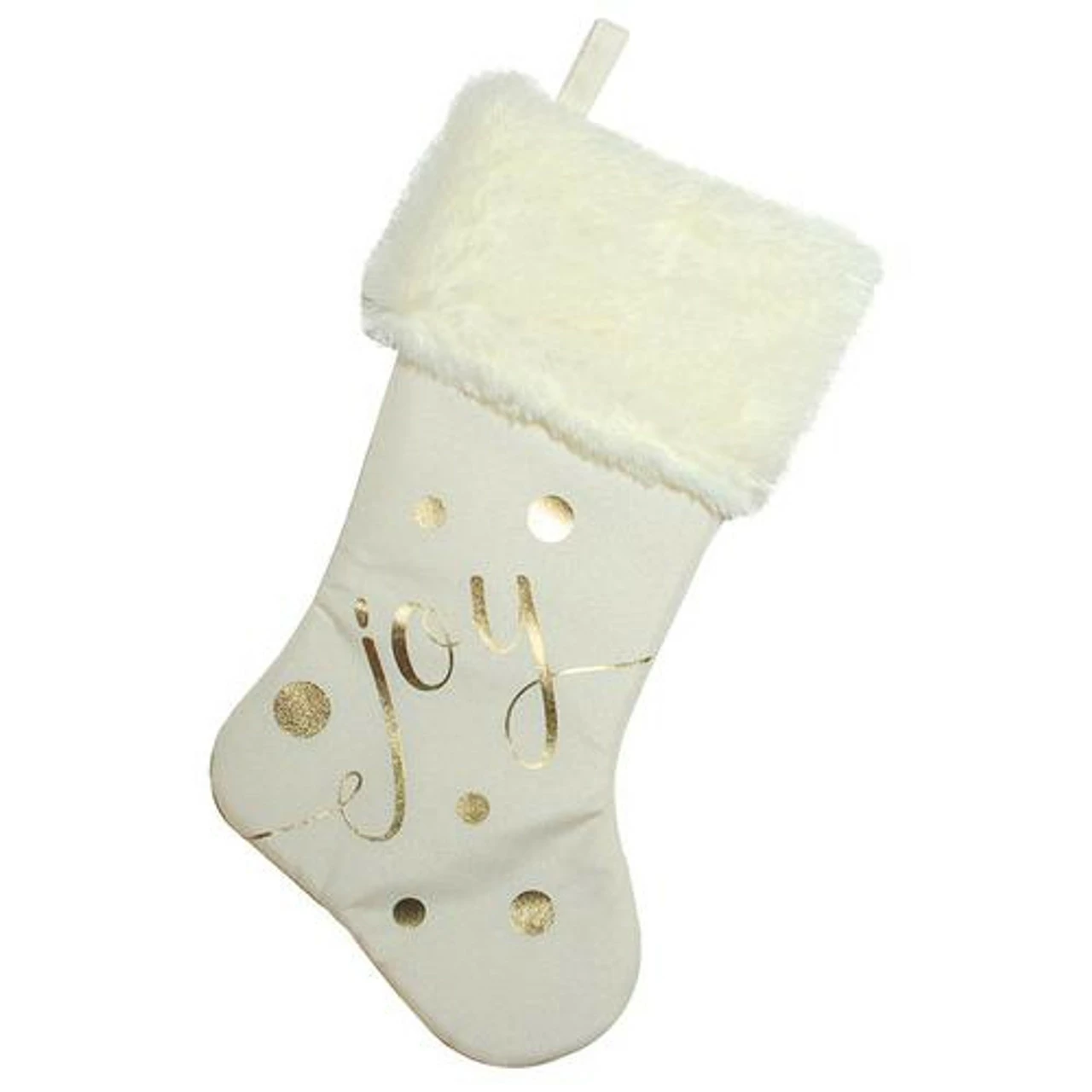 Northlight 19" Ivory White And Gold "Joy" Christmas Stocking With White Faux Fur Cuff 1 Northlight 19" Ivory White And Gold "Joy" Christmas Stocking With White Faux Fur Cuff