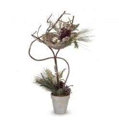 Melrose 28" Brown Pine Cones And Birds Nest Christmas Topiary Tabletop Tree