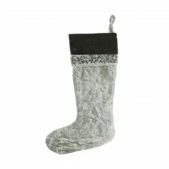 CC Christmas Decor 22" Gray And Black Quilted Embellished Christmas Stocking