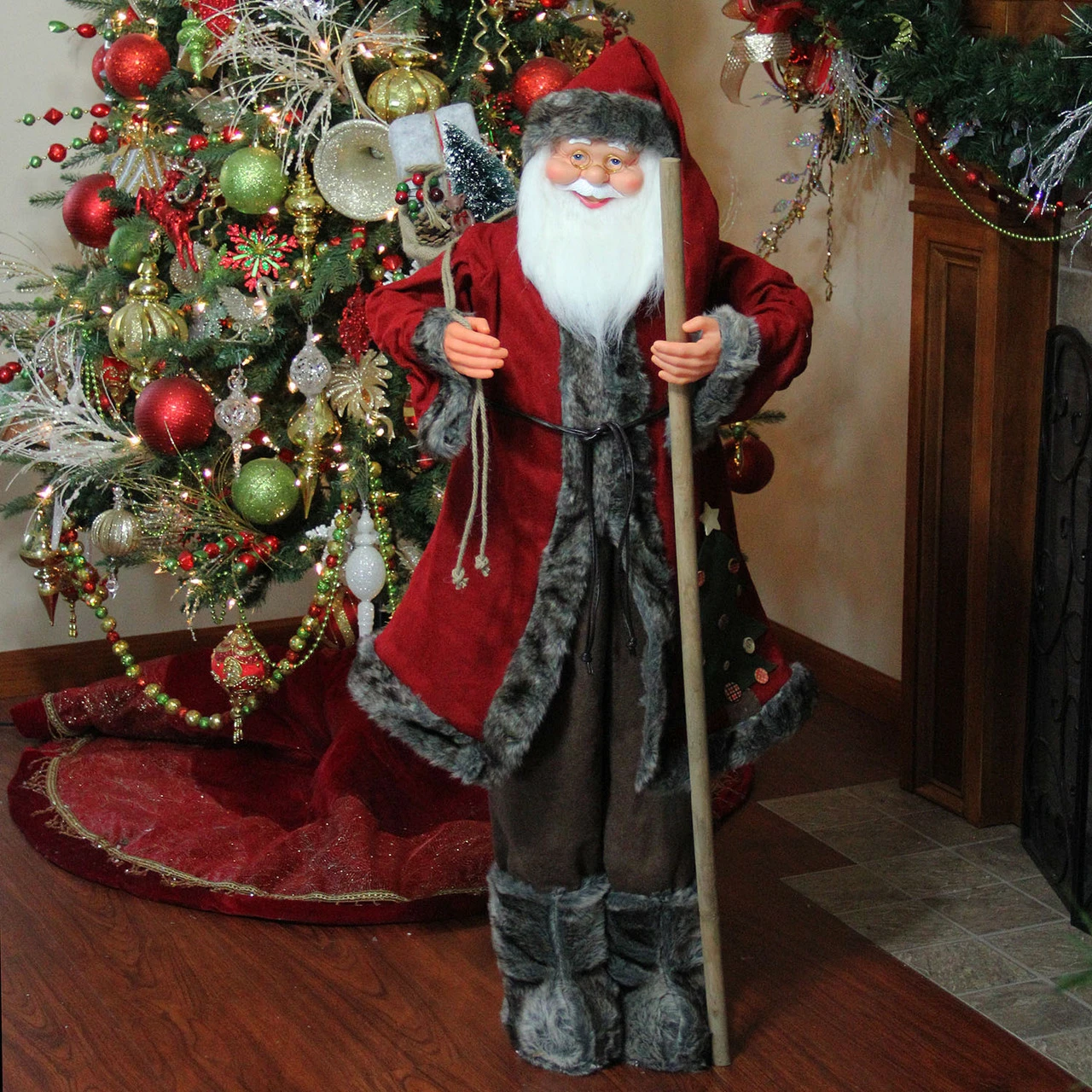 Northlight 48" Red And Brown Santa Claus With Walking Stick Standing Christmas Figure 4 Northlight 48" Red And Brown Santa Claus With Walking Stick Standing Christmas Figure - Image 4