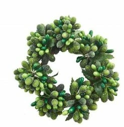 Raz 4.5" Frosted Green Holly And Berries Christmas Votive Candle Ring