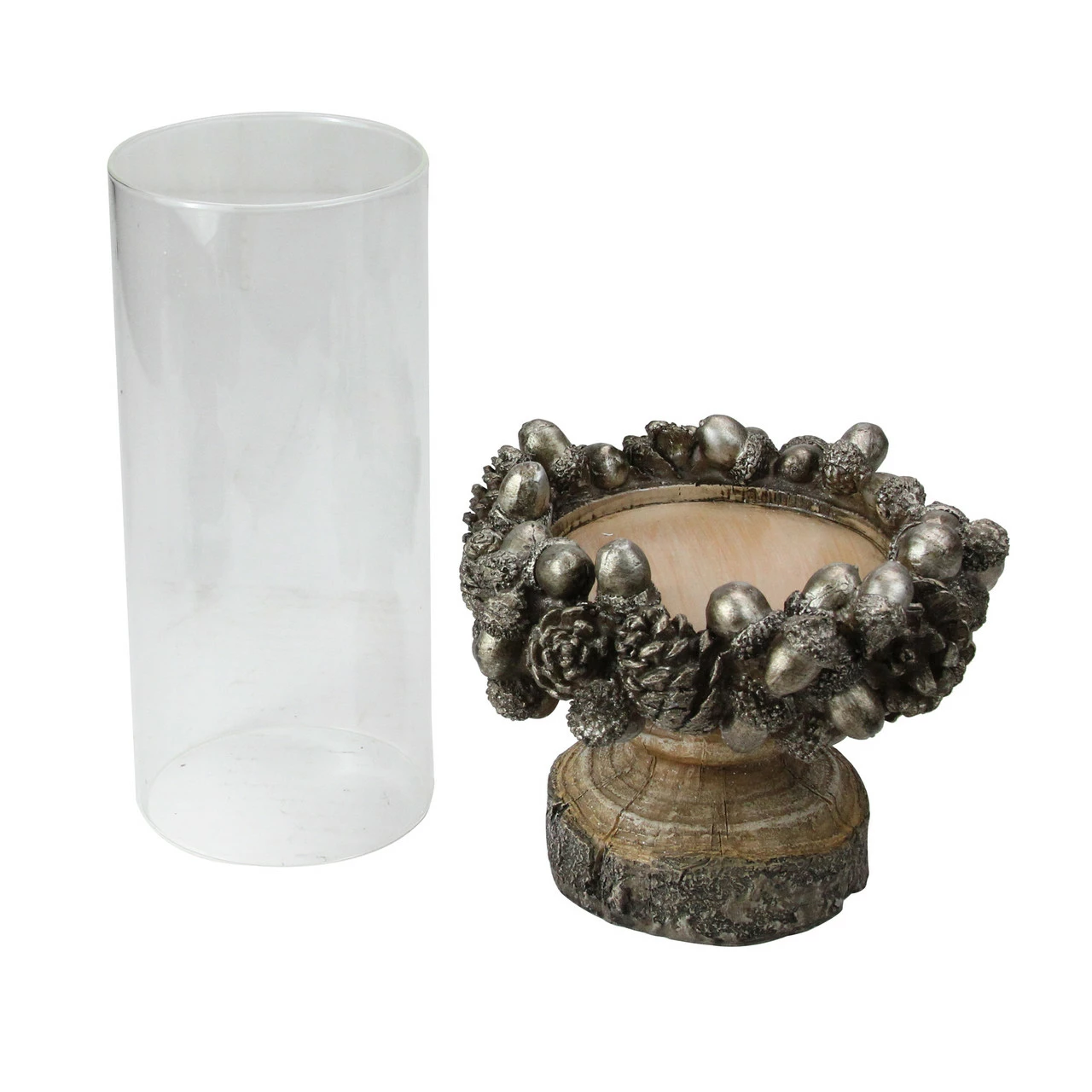 Raz 11" Rustic Acorn And Pinecone Tree Pillar Candle Holder With Glass Case 2 Raz 11" Rustic Acorn And Pinecone Tree Pillar Candle Holder With Glass Case - Image 2