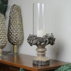 Raz 13" Rustic Acorn And Pinecone Tree Pillar Candle Holder With Glass Case -Northlight Shop raz 3801645 3 56263.1665610434