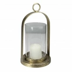 Raz 8.5β Antique-Styled Golden Weathered Christmas Pillar Candle Lantern