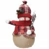 Northlight 22" Red And Brown Snowman With Broom Christmas Tabletop Figurine