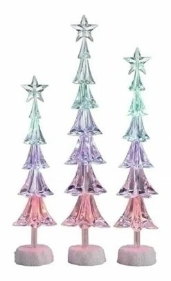 Roman Set Of 3 Icy Crystal LED Christmas Tree With Star Christmas Tabletop Decors - 16"