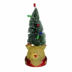 Roman 9.5" LED Lighted Green Tree With Smiling Bear Head Figure