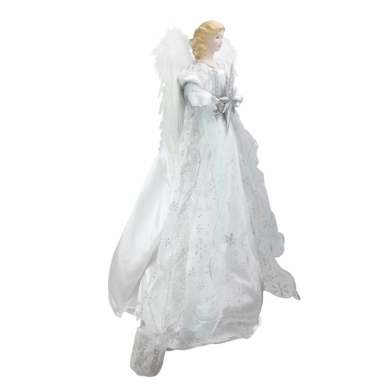 Roman 22" White And Silver Glitter Angel With Star Hanging Christmas Decoration 2 Roman 22" White And Silver Glitter Angel With Star Hanging Christmas Decoration - Image 2