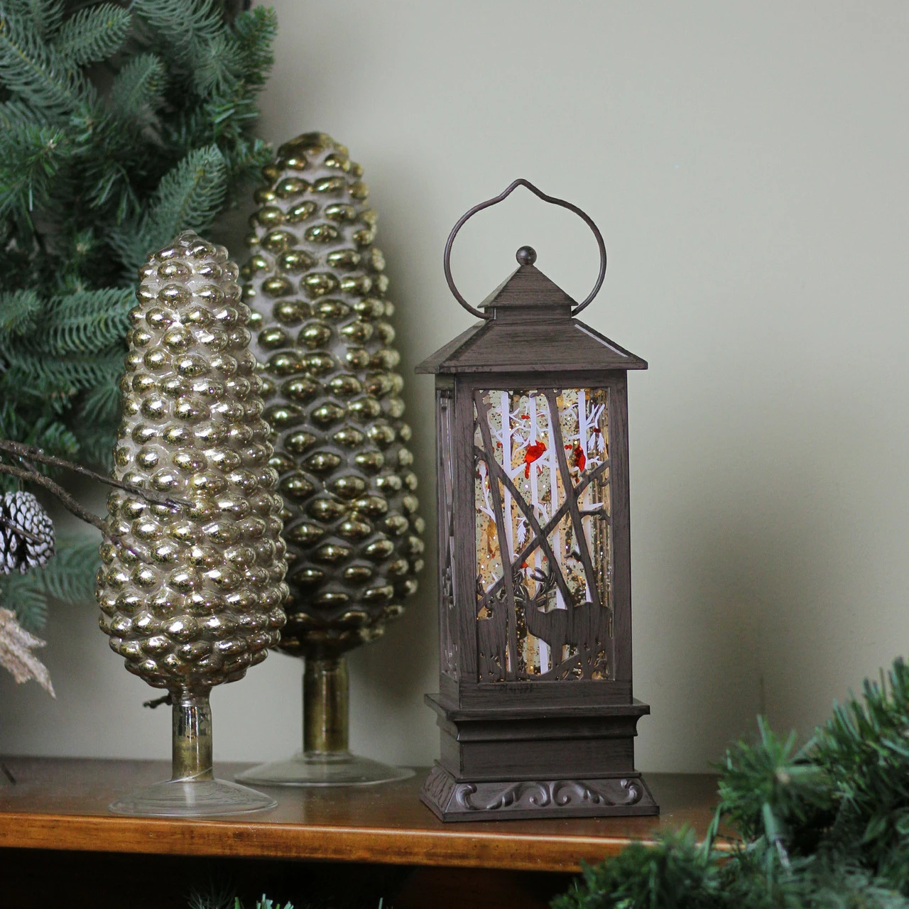 Roman 11" Deer With Cardinals LED Lighted Christmas Lantern 3 Roman 11" Deer With Cardinals LED Lighted Christmas Lantern - Image 3