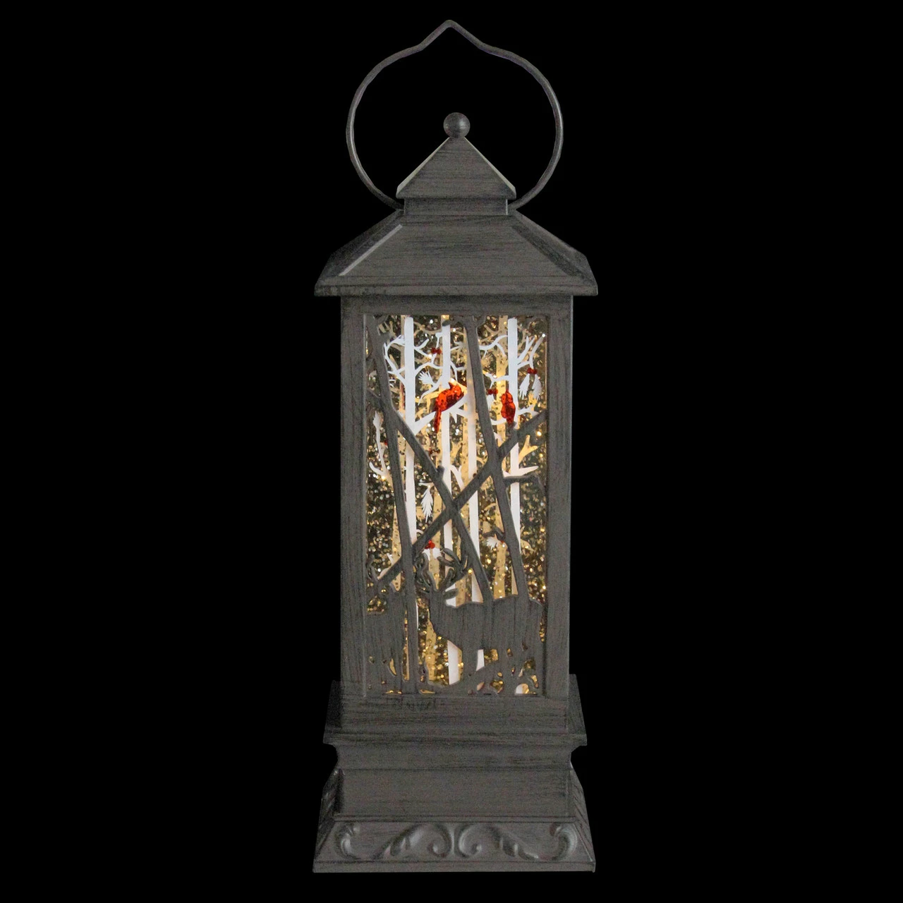 Roman 11" Deer With Cardinals LED Lighted Christmas Lantern 4 Roman 11" Deer With Cardinals LED Lighted Christmas Lantern - Image 4