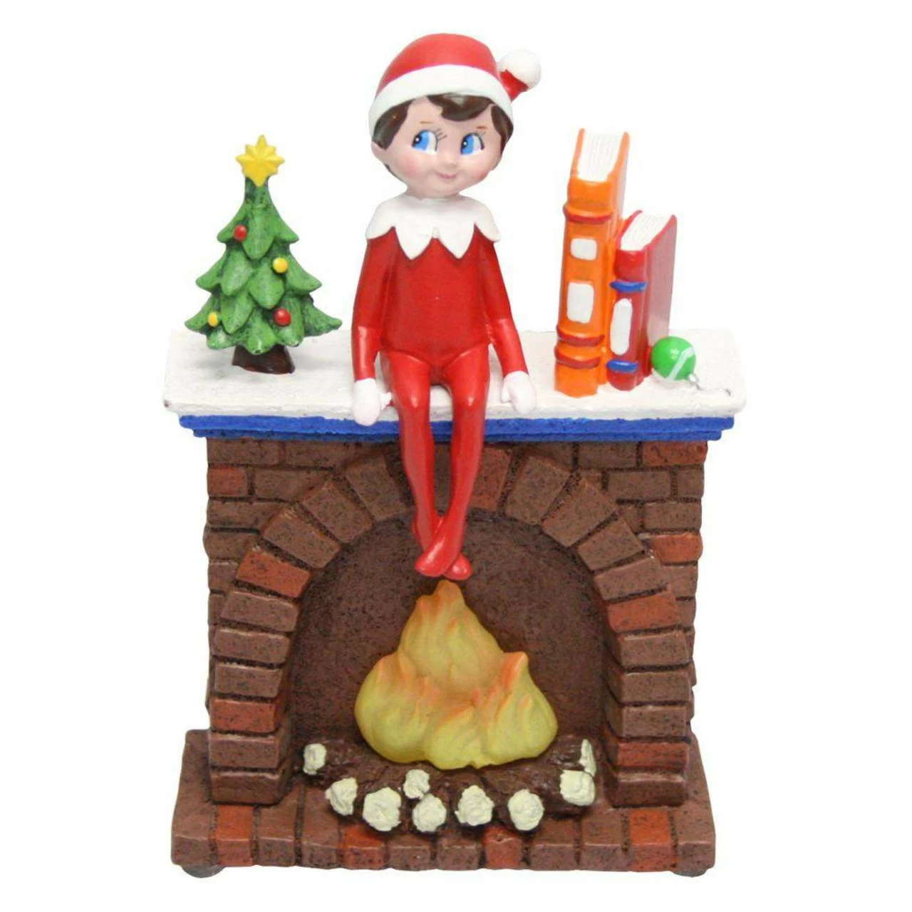 Roman 6.75" Brown And Red Elf On Fireplace Christmas Tabletop Decoration - LED Lights 2 Roman 6.75" Brown And Red Elf On Fireplace Christmas Tabletop Decoration - LED Lights - Image 2