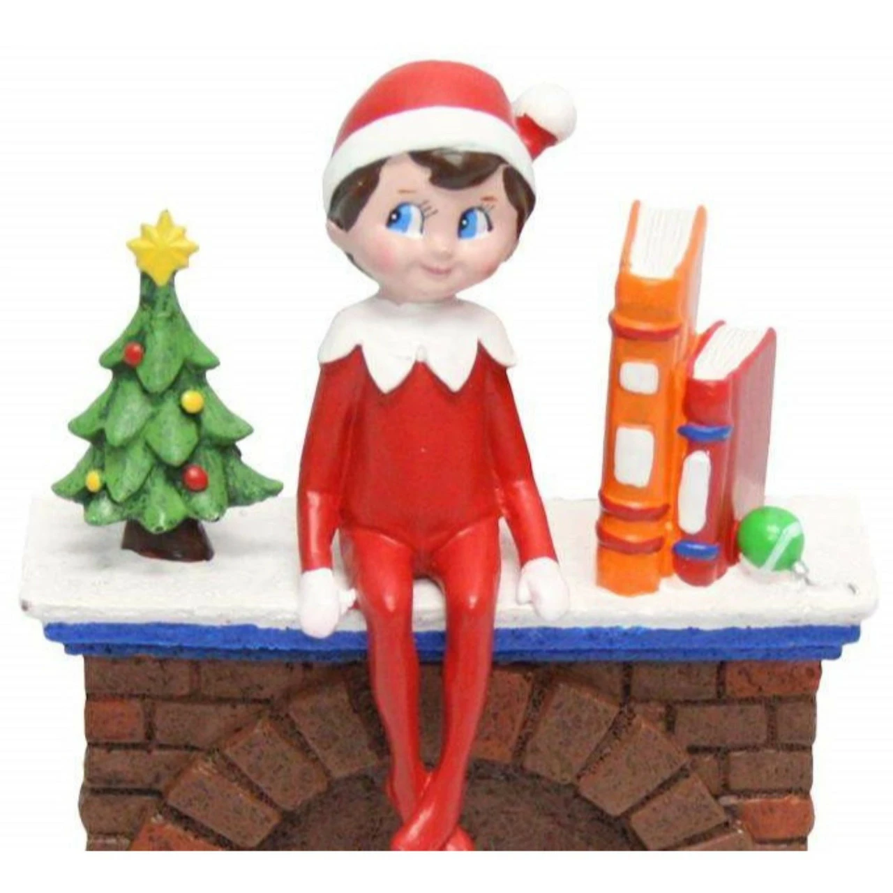 Roman 6.75" Brown And Red Elf On Fireplace Christmas Tabletop Decoration - LED Lights 3 Roman 6.75" Brown And Red Elf On Fireplace Christmas Tabletop Decoration - LED Lights - Image 3