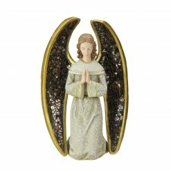 Roman 8" Gold And Gray Praying Angel With Mosaic Wings Tabletop Christmas Figure