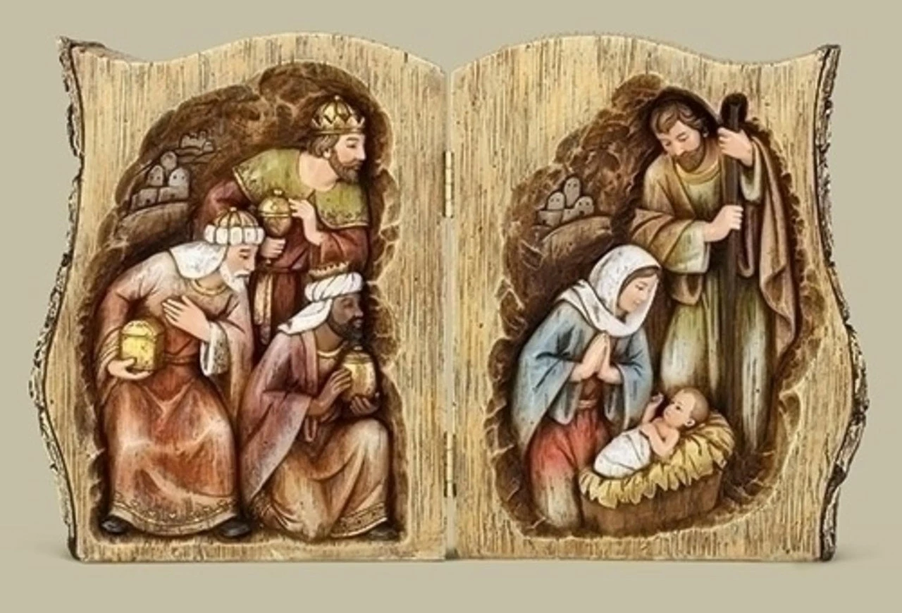 Roman 13.75" Vibrantly Colored Joseph Nativity Scene Folding Log Tabletop 1 Roman 13.75" Vibrantly Colored Joseph Nativity Scene Folding Log Tabletop