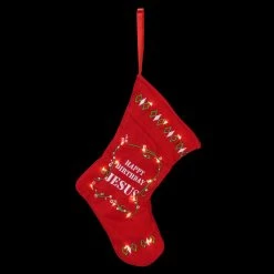 Roman 9" Red, White And Green "Happy Birthday Jesus" Battery Operated Christmas Stocking -Northlight Shop roman 31686 birthday black 98696.1588397210