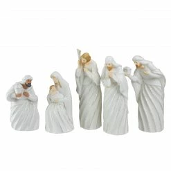 Roman 5pc White And Silver Holy Family With Men Christmas Nativity Figure Set 7.25"