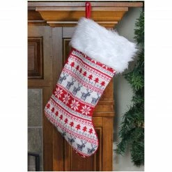 Northlight 19" Red And White Tree, Deer And Snowflake Knit Christmas Stocking With Faux Fur Cuff -Northlight Shop s12lqfrputikwmpffonakxy4cpck81kp 48475.1588355076
