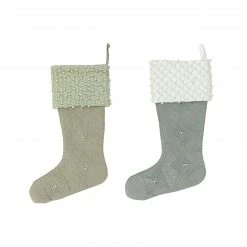 CC Christmas Decor Set Of 2 Gray And Brown Quilted Christmas Stockings 18" -Northlight Shop sage xaf16895 3 63917.1599269153