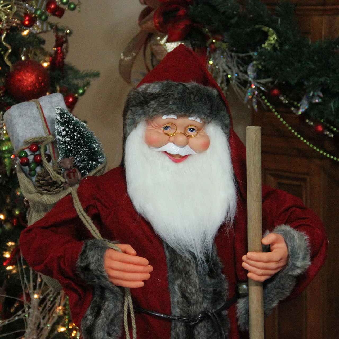 Northlight 48" Red And Brown Santa Claus With Walking Stick Standing Christmas Figure 3 Northlight 48" Red And Brown Santa Claus With Walking Stick Standing Christmas Figure - Image 3