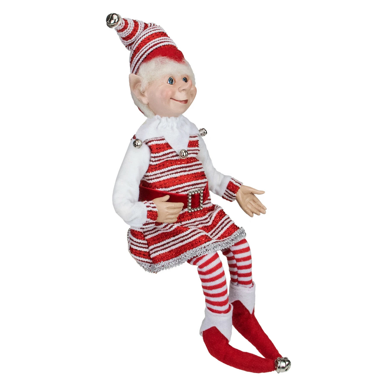 Select Artificials 20" Red And White Peppermint Striped Elf With Jingle Bells 4 Select Artificials 20" Red And White Peppermint Striped Elf With Jingle Bells - Image 4