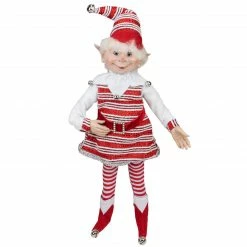 Select Artificials 20" Red And White Peppermint Striped Elf With Jingle Bells