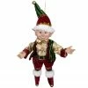 Select Artificials 13" Burgundy And Gold Festive Chubby Christmas Elf With Bells