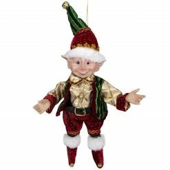 Select Artificials 13" Burgundy And Gold Festive Chubby Christmas Elf With Bells