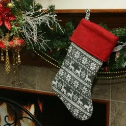 Northlight 19" Festive Grey, White And Red Snowflakes & Reindeer Knit Christmas Stocking -Northlight Shop senzxeuezpx72n9h6rinksqnosaxj1tt 11137.1641166052