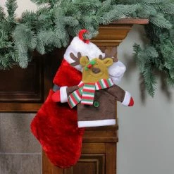 St. Nick's Choice 16.25" Plush Red Christmas Stocking With Reindeer Wine Bottle Sleeve -Northlight Shop stnickschoice 1166661lo deer 2 15227.1588397243