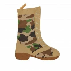 St. Nick's Choice 20" Suede Tan And Green Camouflage Military Boot Christmas Stocking